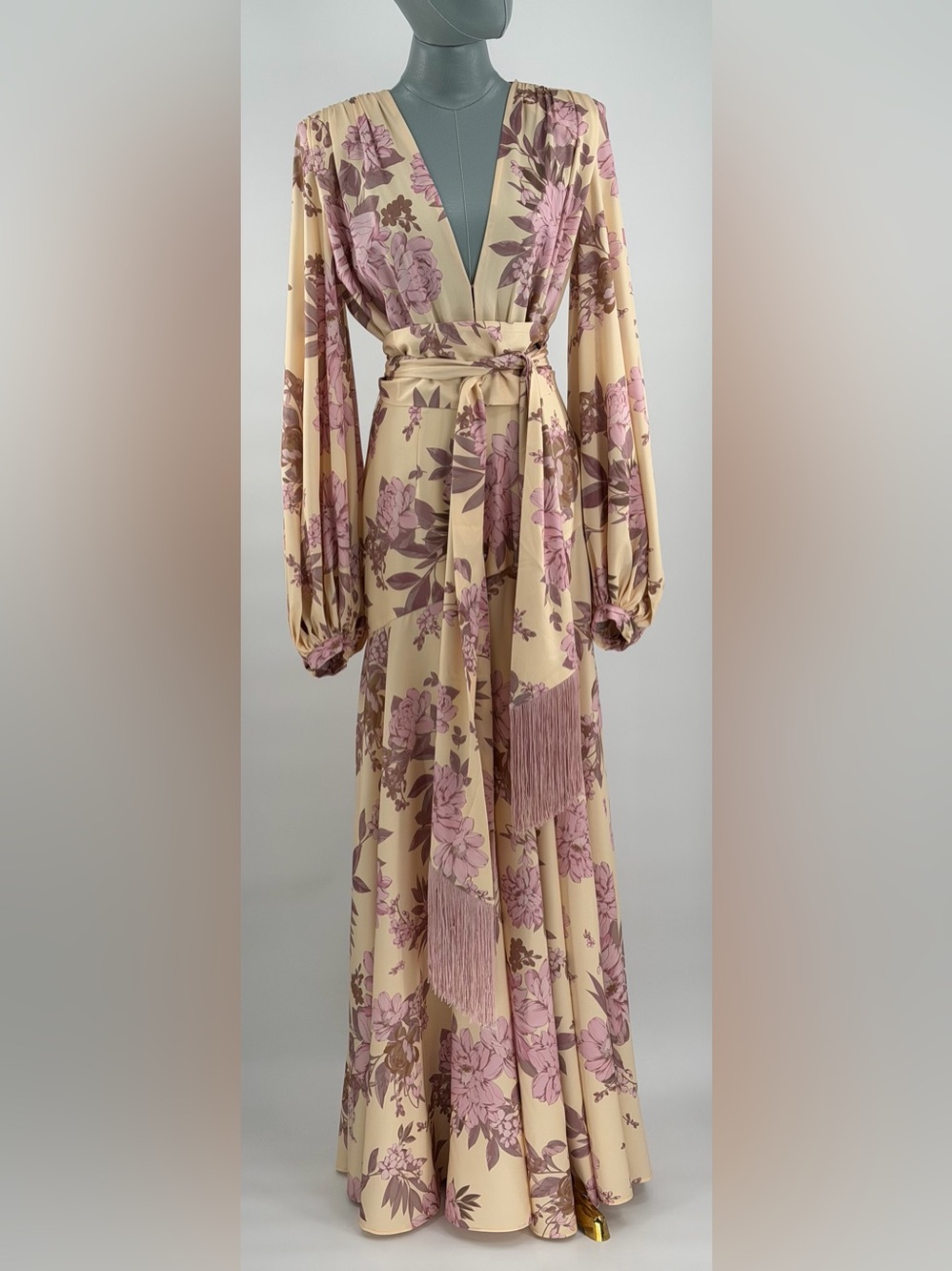 🆕 BRONX & BANCO 🧿 NWOT Magnolia Carmen Belted Fringe Gown, Blush - Sz XS US 2 - Picture 3 of 15
